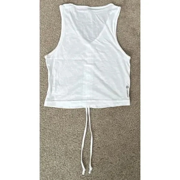 Adidas Womens White Cropped Tank Top Drawstring Hem Athletic Workout Small - Picture 4 of 12